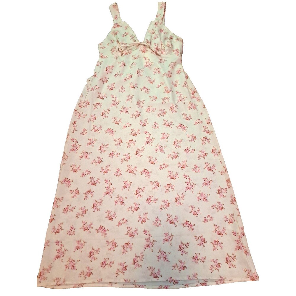 NEW Slip Dress Satin Pink Floral Monteau Bow Lace Trim Coquette Twee NWT Small